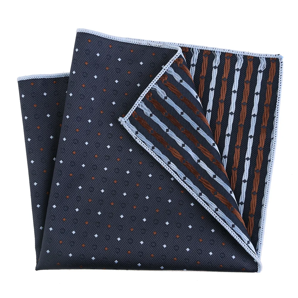 HUISHI Fashion Mens Wedding Pocket Square For Suit Blue Jacquard Men's Handkerchief Accessories Dots Stripes Check Pattern