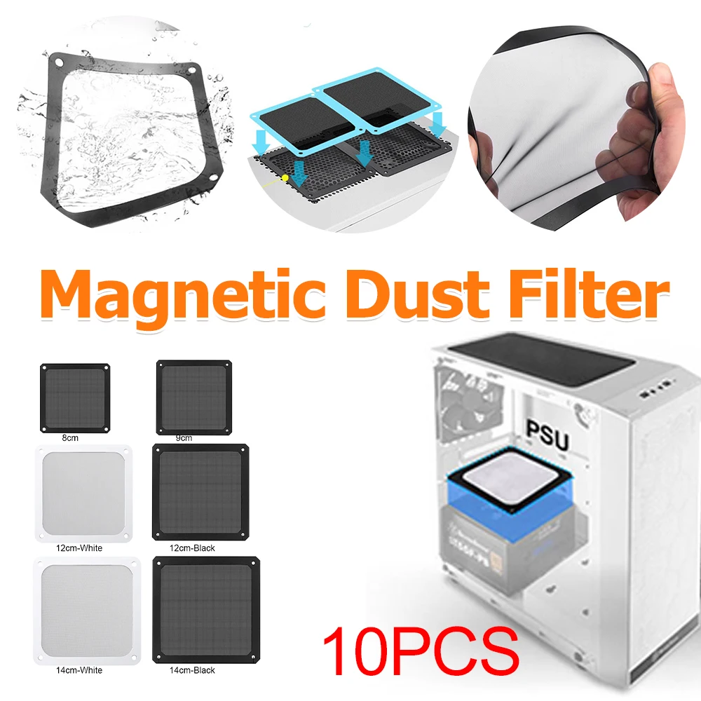 

10PCS Magnetic Computer Mesh Dust Filter PC Case Fan Cooler Dust Filter Network Case Dustproof Cover Chassis Anti-dust Cover