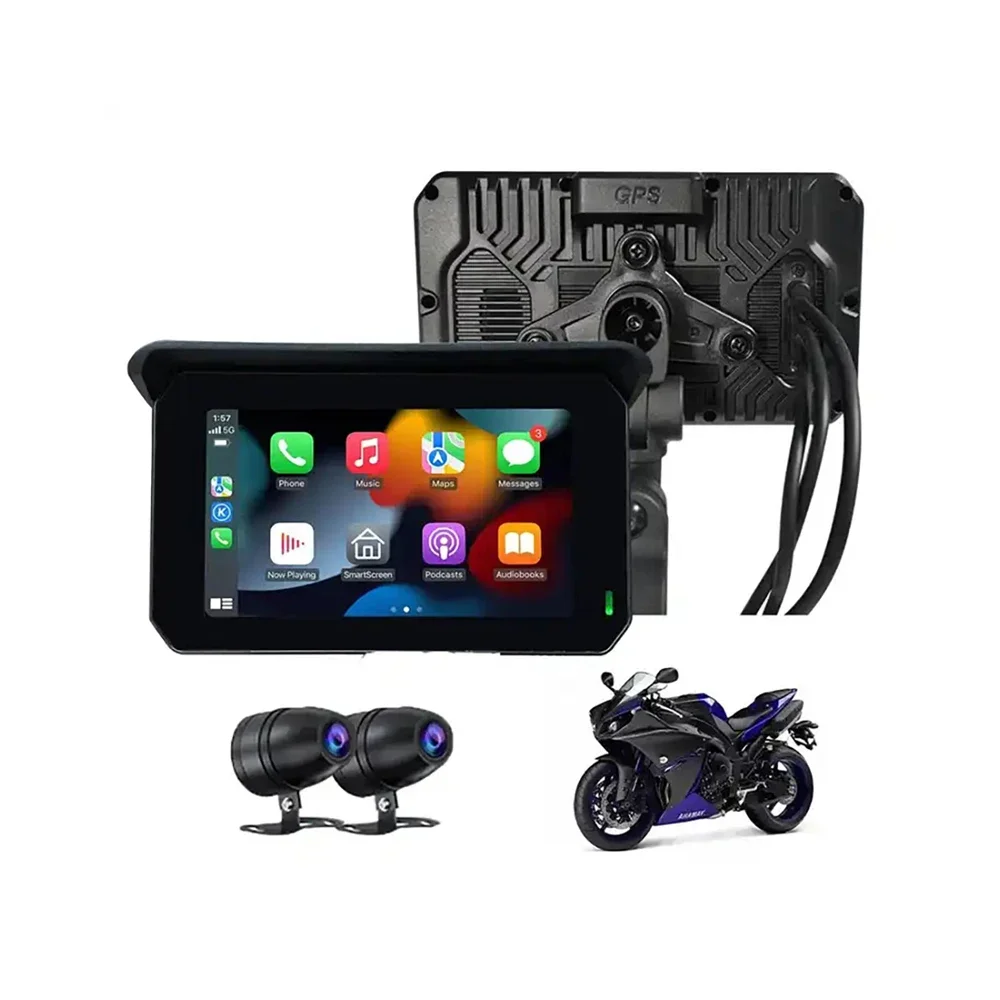 1080P Waterproof Motorcycle Dashcam 5 Inch carplay screen wireless Carplay and Android auto Video Recorder DVR for motorbike