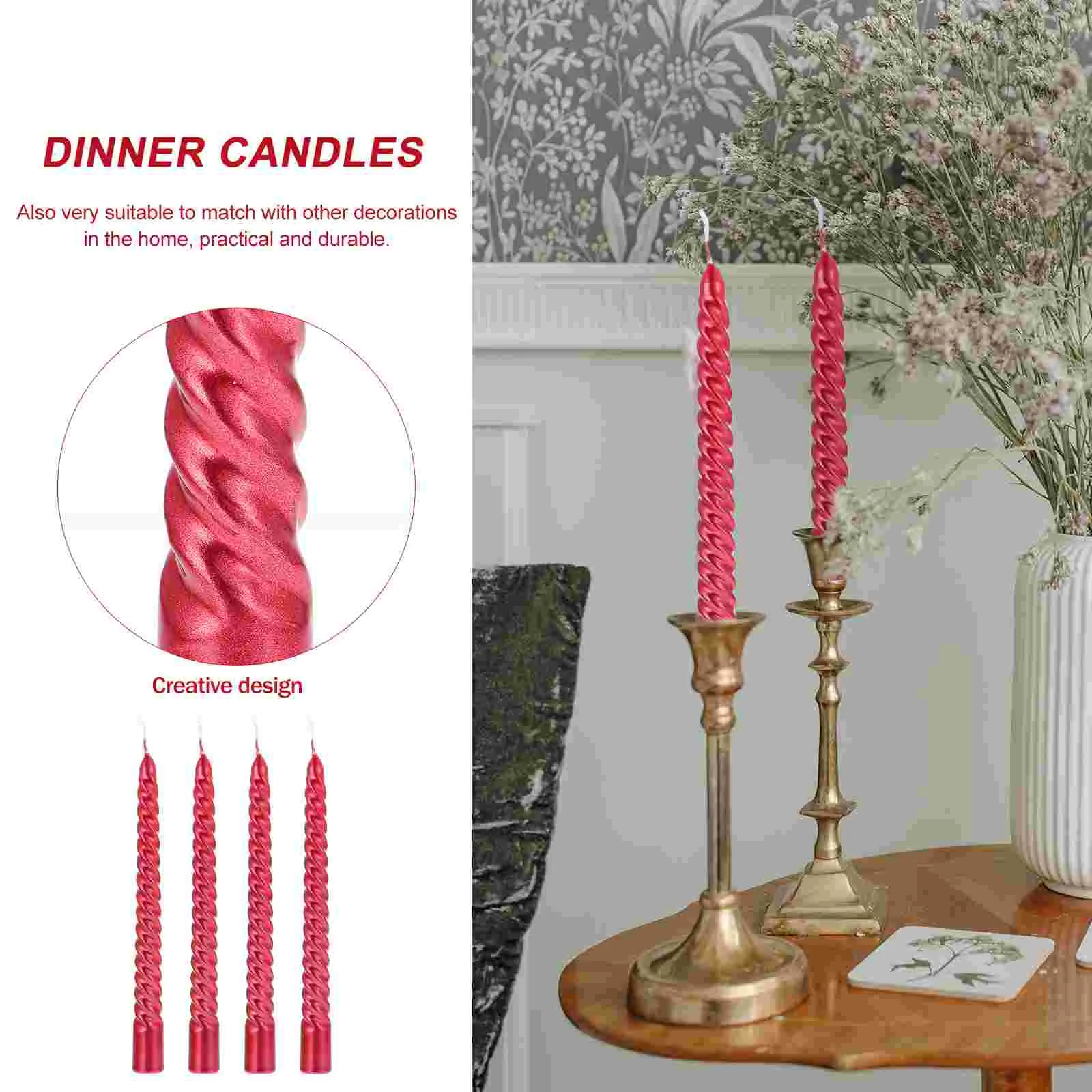 4 Pcs Delicate Long Decors Dinner Adornments Candles Restaurant Supplies Wax Spiral Candlelight Props