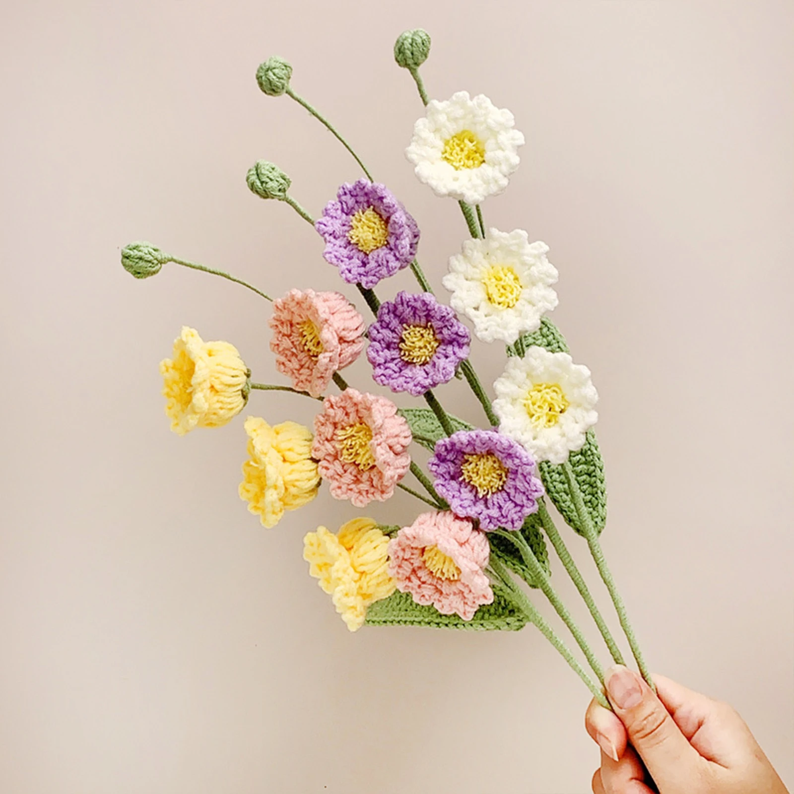 Filato di lana fatto a mano Bole orchidea eucalipto margherita rami di girasole ornamento di fiori lavorati a maglia Bouquet di fiori artificiali decorazioni per la casa