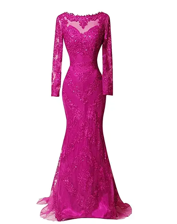 

Long Sleeves Mermaid Prom Gowns Sparkly Applique Sequins Party Evening Dresses Long Vestido De Festa Longo