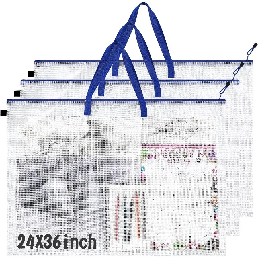 Cunno Custodia per portafoglio artistico da 3 pezzi Borsa portaoggetti artistica grande da 24 x 36 pollici con cerniera e maniglia per organizer trasparente per la scuola posteriore