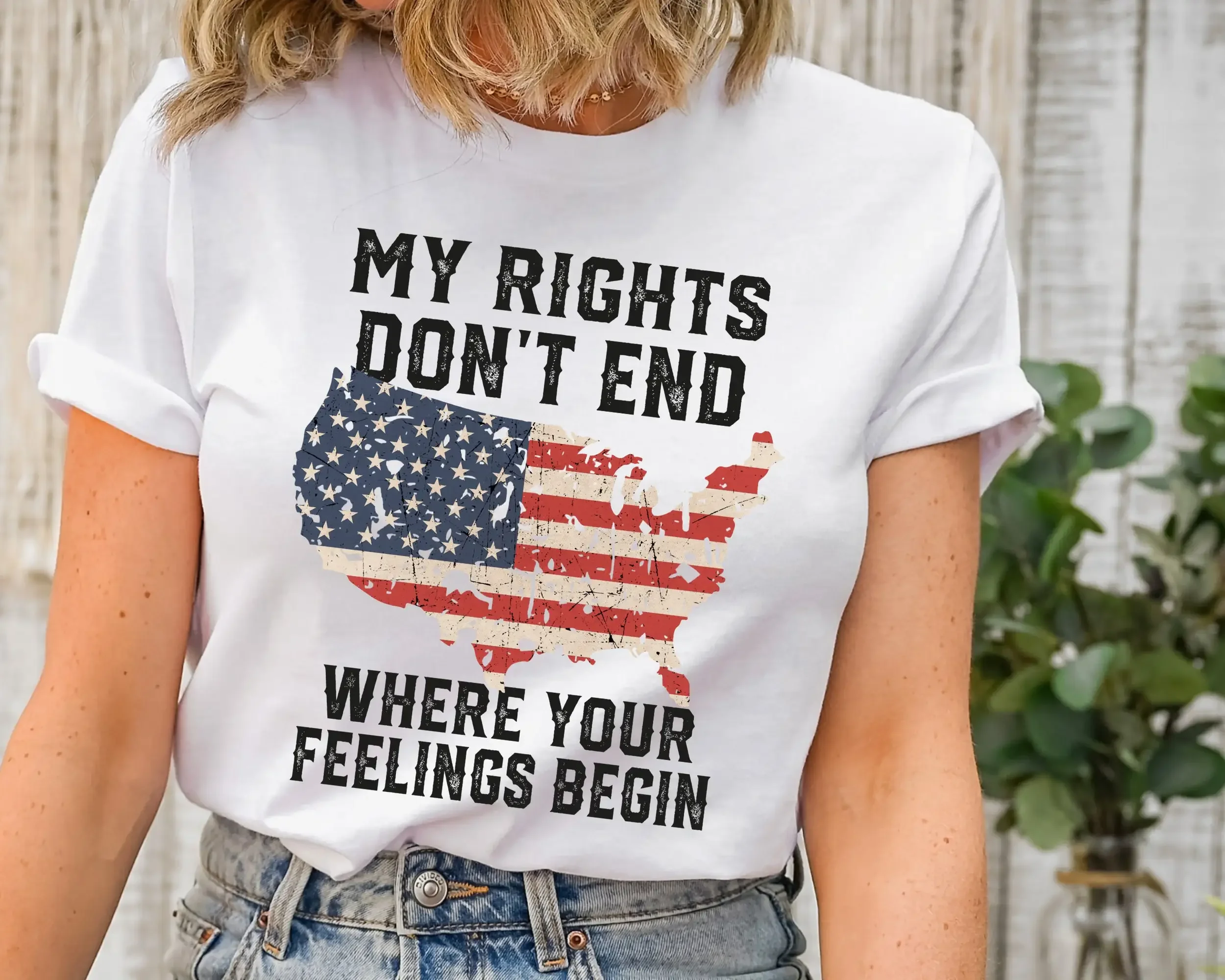 T Shirt With Sayings My Rights Don'T End Where Your Feelings Begin Gun Owner Patriotic Veteran Political