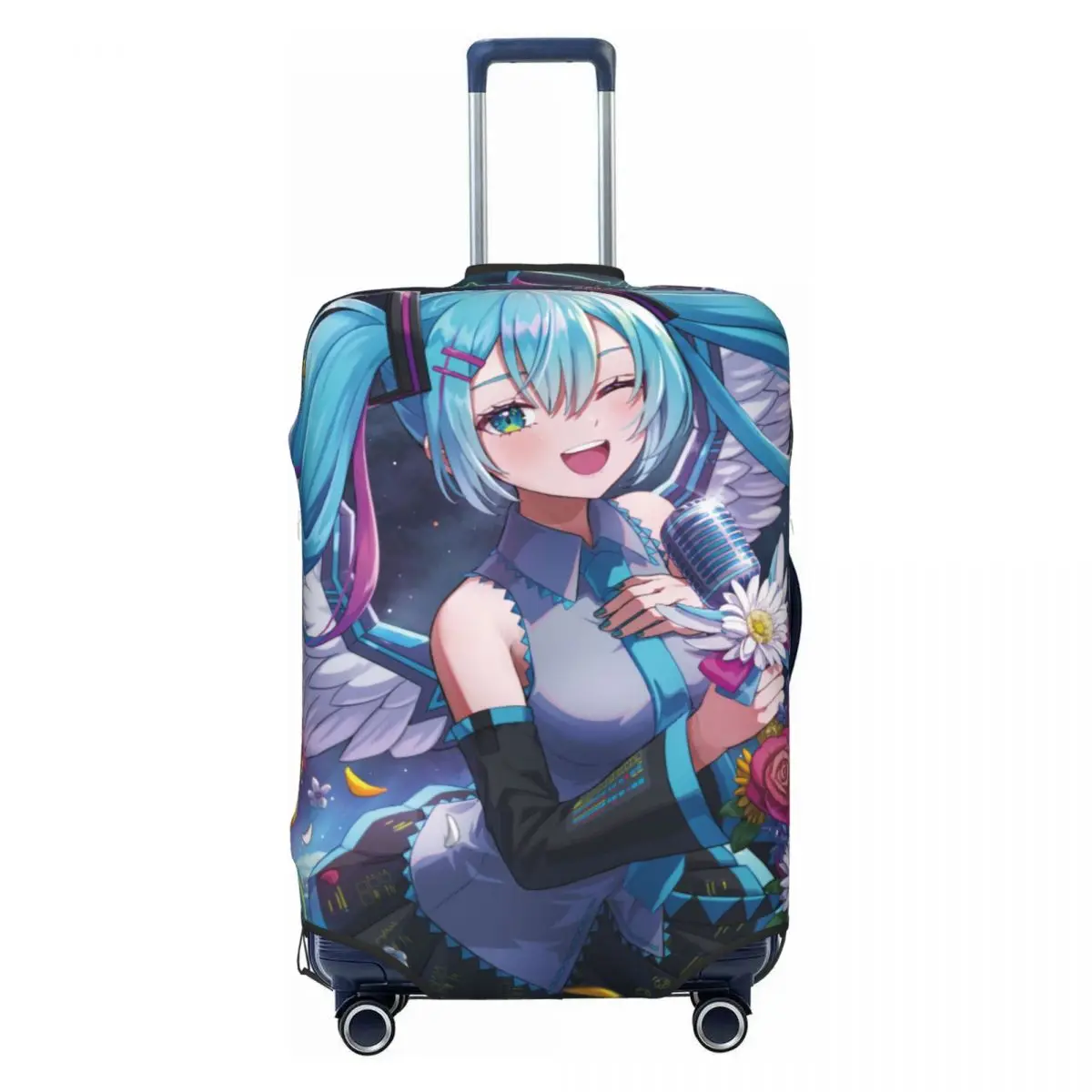 カスタム初音ミク-vocaloid-ロックアニメ荷物カバープロテクター面白い旅行スーツケースカバー-18-32-インチ用