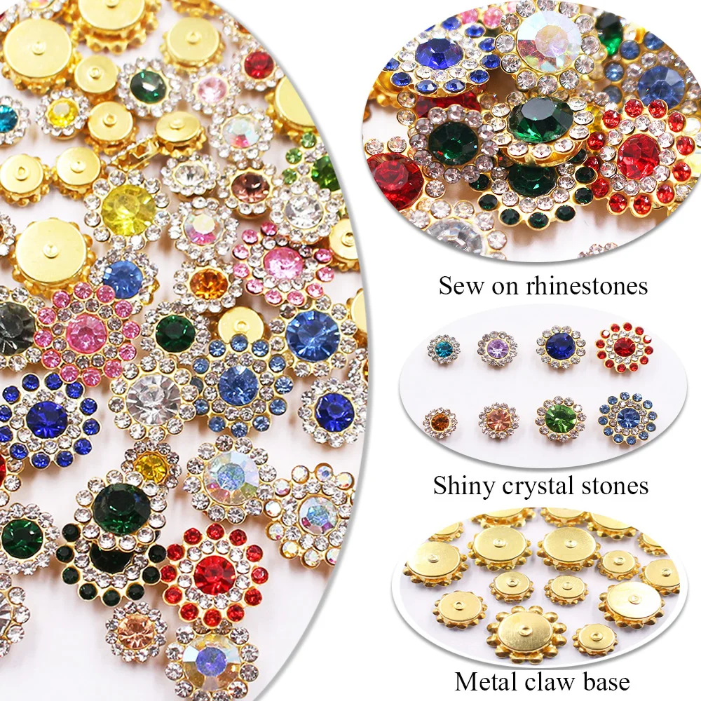 100Pcs Sunflower Sew On Claw Rhinestones Crystals Strass Glass Beads Buttons Stones Sewing Rhinestone for Clothes Decoration