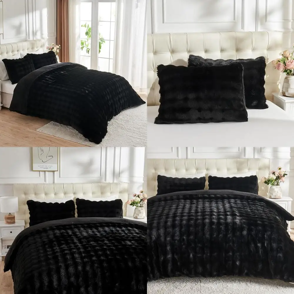 

Комплект постельного белья King Size с плюшевым покрывалом в виде кролика - 3 предмета, черный, уютный, с застежкой-молнией