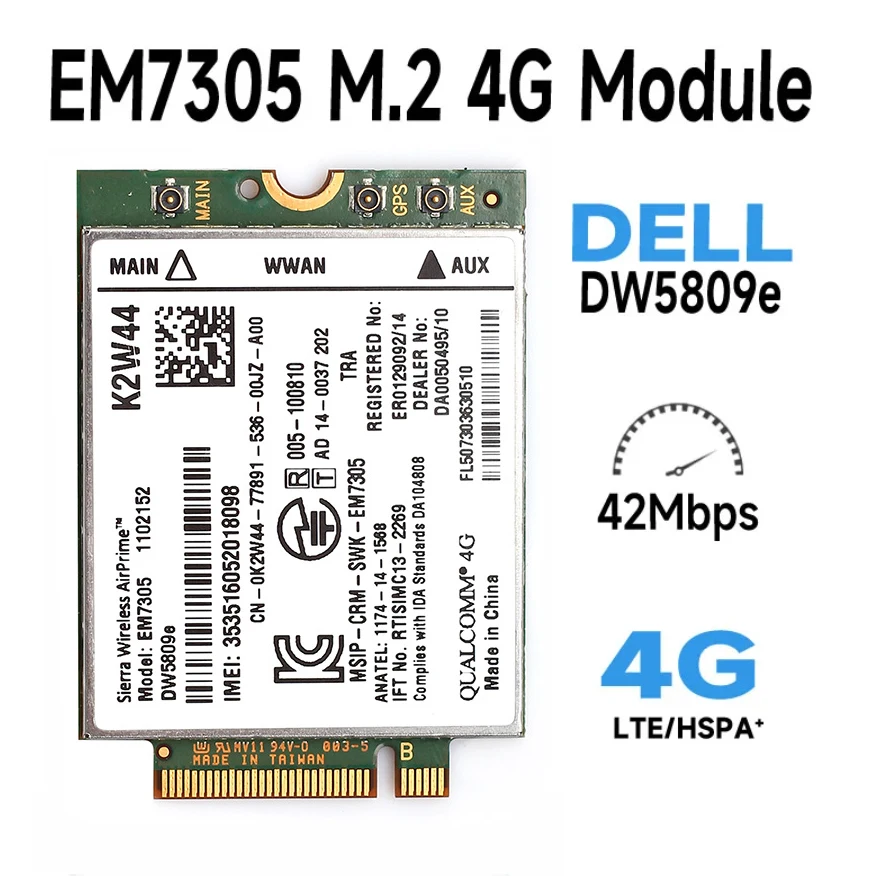 Módulo de tarjeta WWAN DW5809e k2w44 PARA Sierra inalámbrica, EM7305, M.2, NGFF, 4G, 100M, LTE, Dell e7450, e7250/7250, e5550/5550, e5450 / 5450