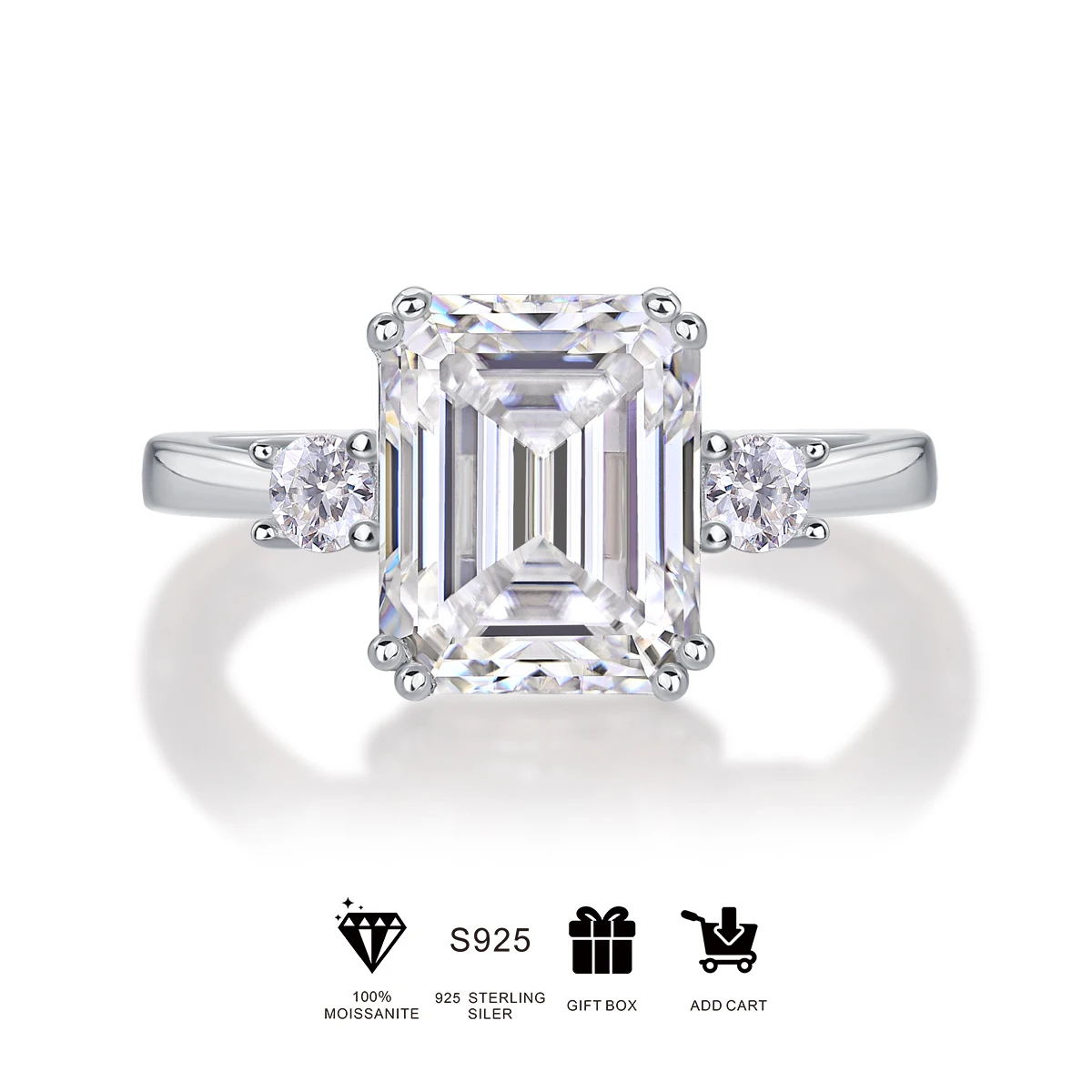 

JIUZUAN Plated Color Emerald Cut 8 * 10mm Moissanite Women's Anniversary Commemorative Ring 925 Sterling Silver Boutique Jewelr