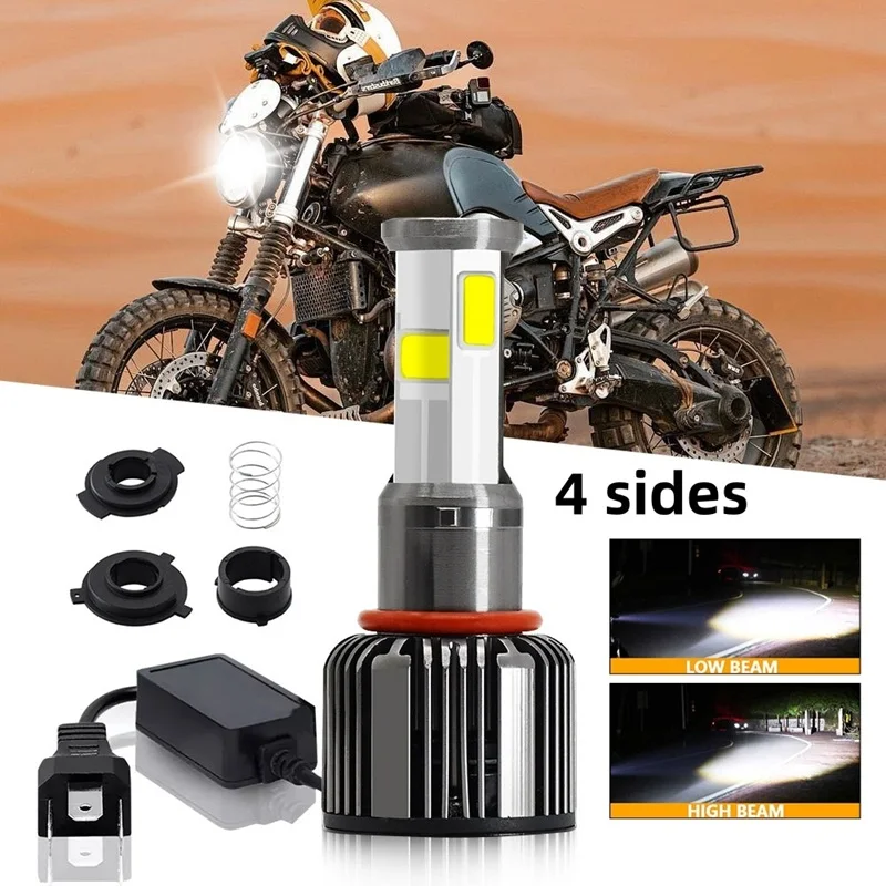 1Pcs Type H4 Motorcycle LED Headlight Bulb Universal 4 COB 6000K HS1 BA20D P15D H6 12000LM 120W For Motorbike Fog Lights 12v