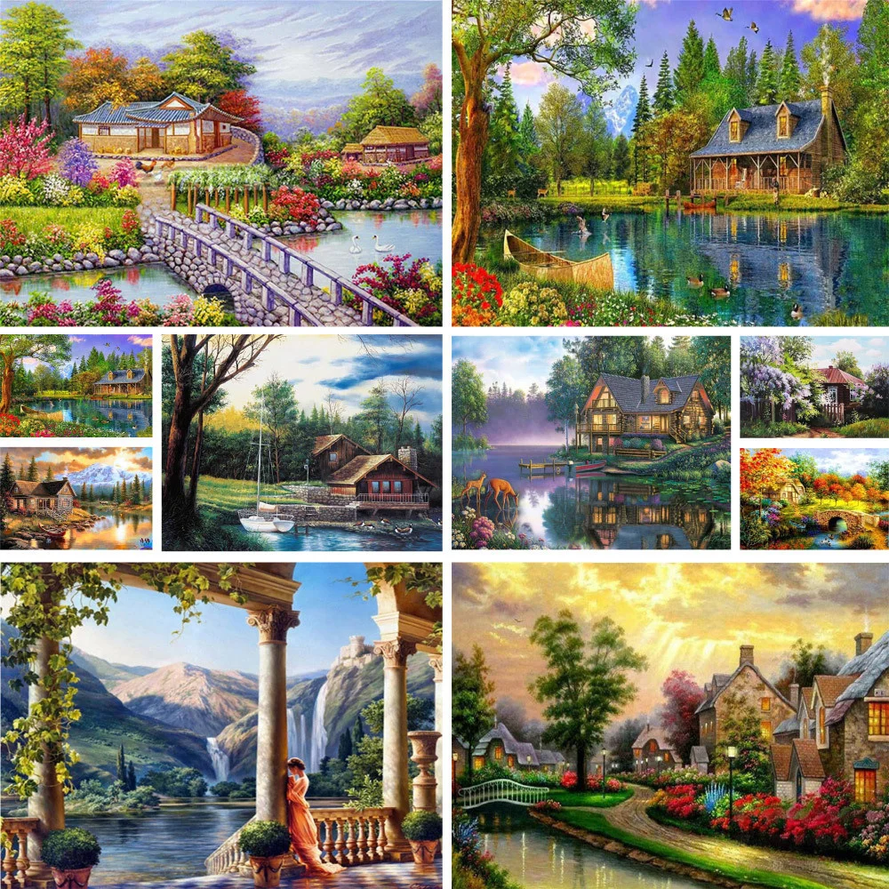 

Пейзаж сельская местность дом предпечатный Набор для вышивки крестом Рукоделие хобби Оптовая Продажа нитей распродажа