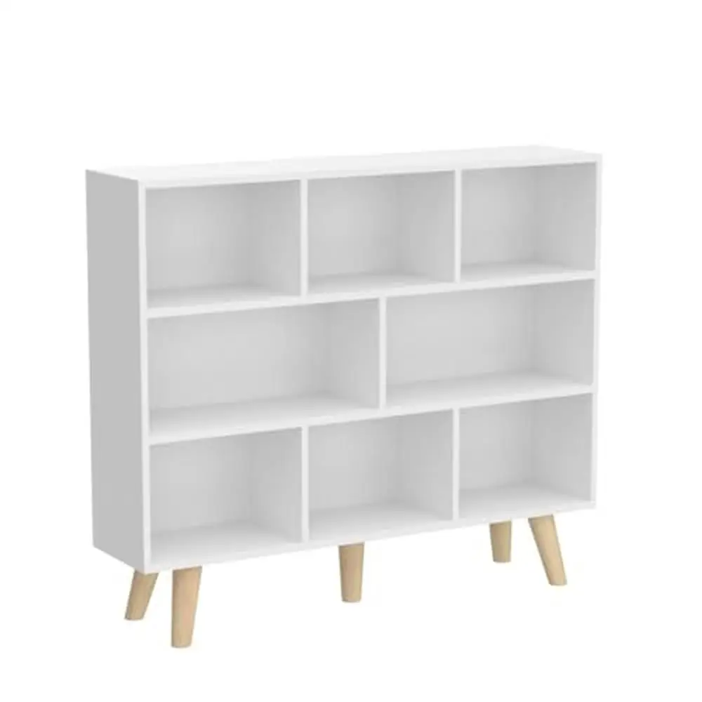 3-stufiges Bücherregal aus Holz mit 8 offenen Würfeln im minimalist ischen Stil, robuste Beine, nordische Farben, organisierte Aufbewahrung, Wohnzimmer, Schlafzimmer