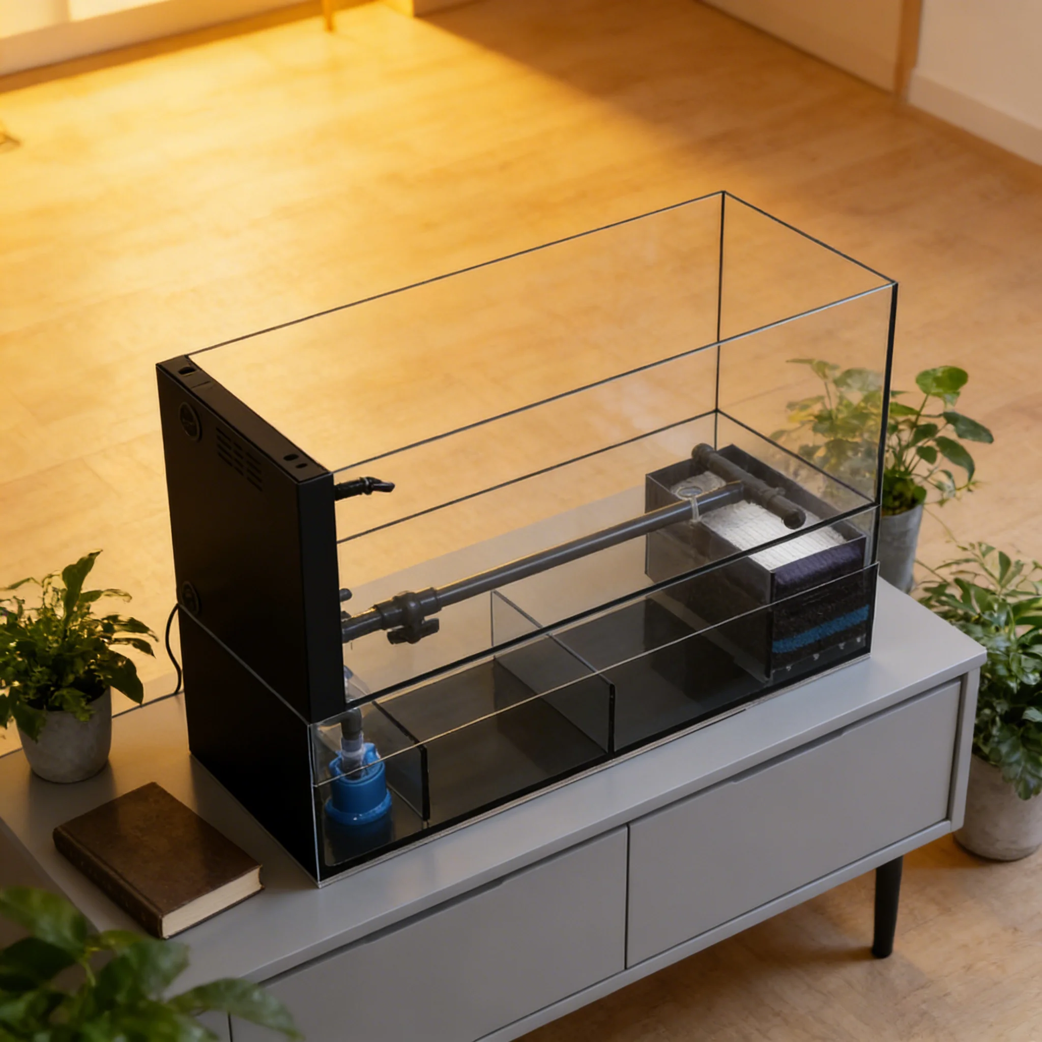Wholesale Ultra-white Ultra-clear Glass Ultra-narrow Fish Tank Leak-Proof Aquarium Tank with Integrated Filter