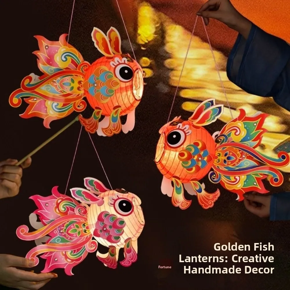 Hand Made Goldfish Lantern DIY Material Bag Manual Middle Autumn Festival Lantern Glowing Good Luck Children's Handheld Lantern