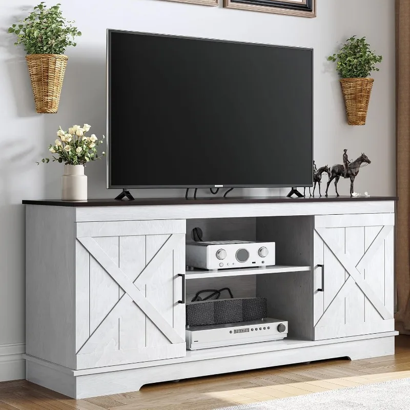 

TV Stand for 65 Inch TV, Farmhouse Entertainment Center with Double Barn Doors and Storage Cabinets, Rustic TV Cabinet Media