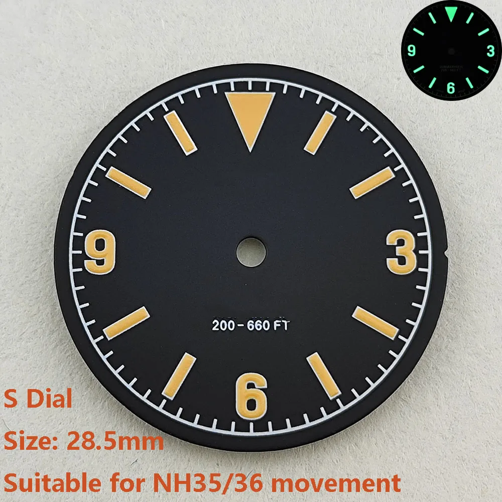 High Quality 28.5mm NH35dial watch dial S dial green luminous suitable for NH35 NH36 movement watch accessories repair tool