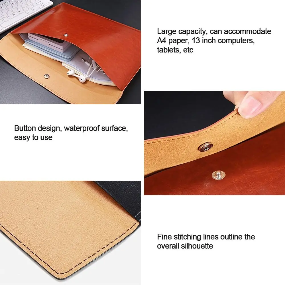 New Large Capacity Leather Document Pouch A4 Leather File Folder File Bag School Office Supplies