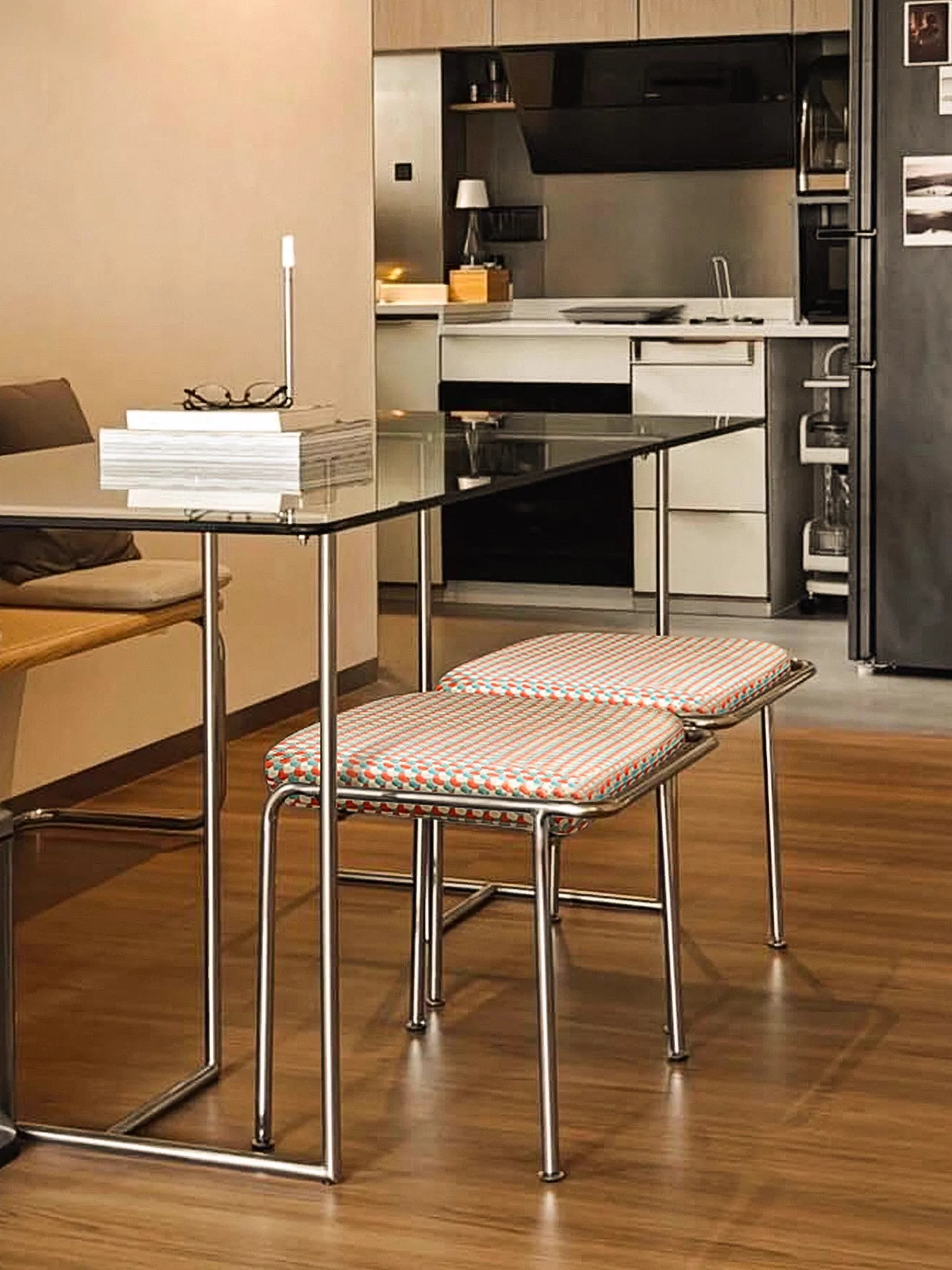 European Style Modern Ironwork Soft Packaging Stainless Steel Shoe-Changing Stool Simplicity Home Use Bedroom Dressing Stool