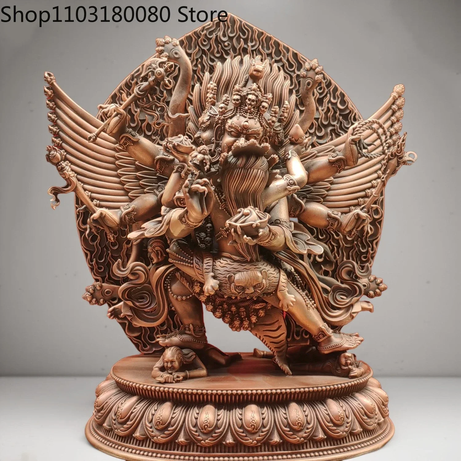 Red Copper Hand-Carved Hayagriva Yab-Yum Statue Tibetan Buddhist Wrathful Yidam Sculpture Altar Decor,15cm,10cm,23cm