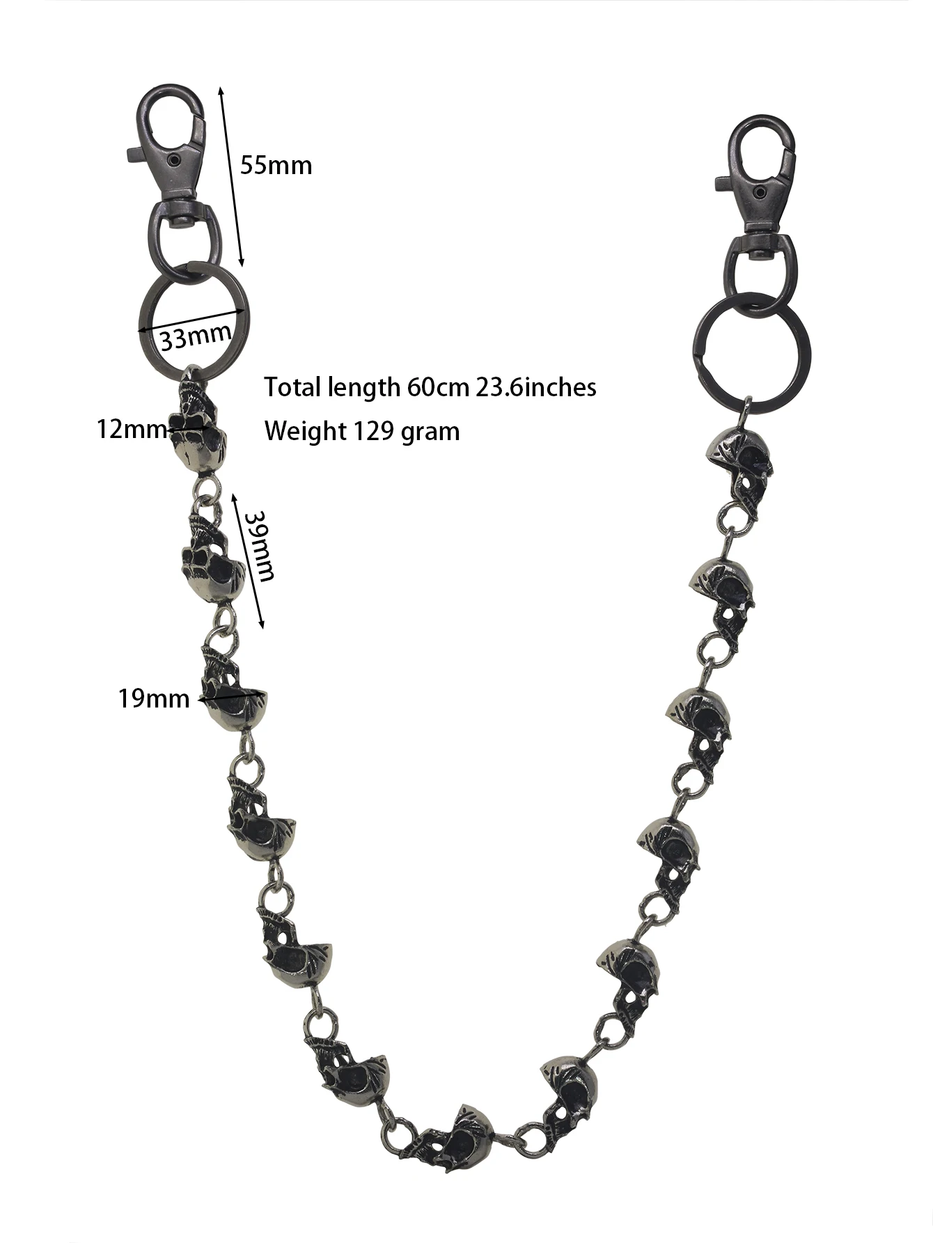 24 in  Hip pop Heavy self defense EDC pants biker Jeans waist pirate skull Chain crab clasp Keychain choker Gift choice
