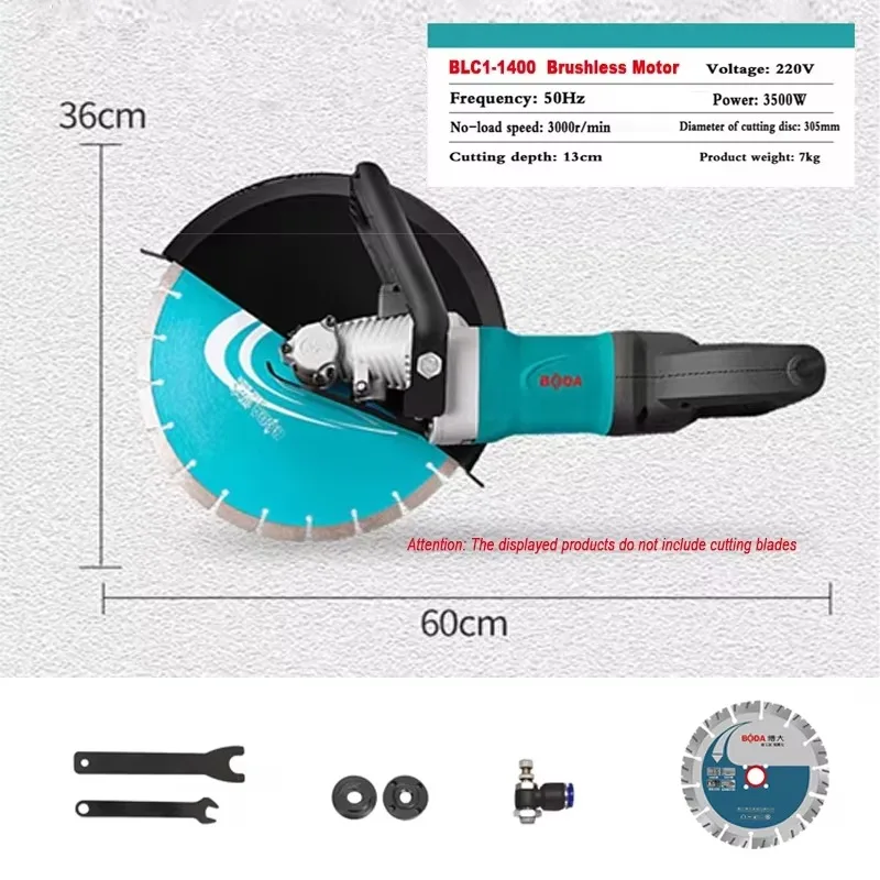 BODA 3500W Brushless Wall Chaser,Water Dust-Free Cutting,Concrete Saw Slotting Depth 0-130mm,Adjustable,Multifunction,Metal,Wood
