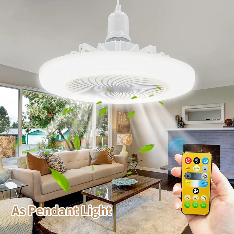 

Ceiling Fan With Light Remote Control E27 Gazebo AC85-265v Small Screw for Kid Room Bedroom Bathroom Garage Kitchen Pendant Lamp