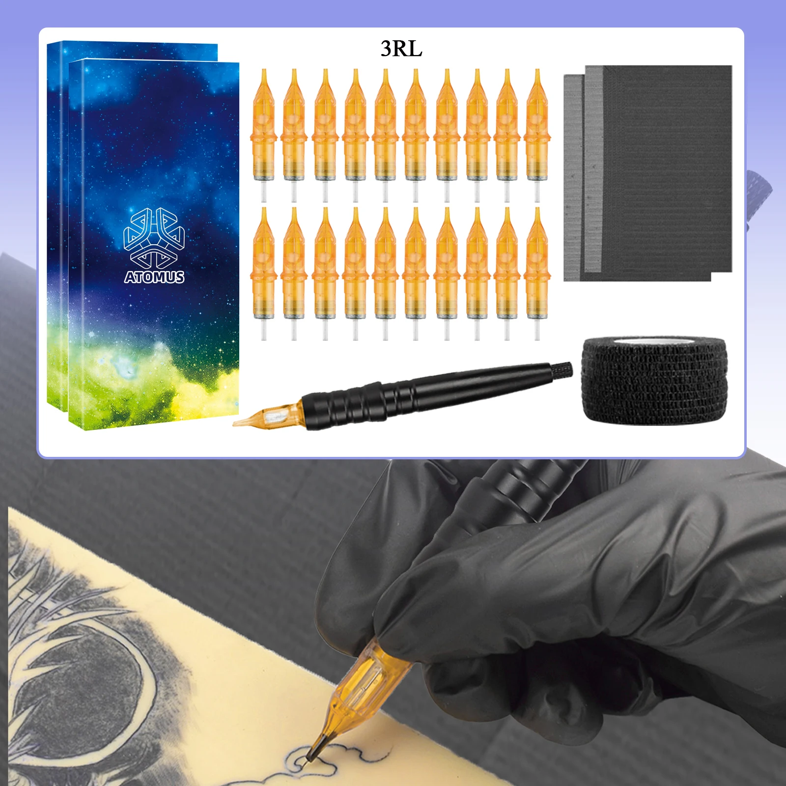 Premium Hand Poke Pen Professional Hand Tattoo Set with Integrated Needles Ergonomic Pen Handle Ideal Tattoo Bandage Tablecloth