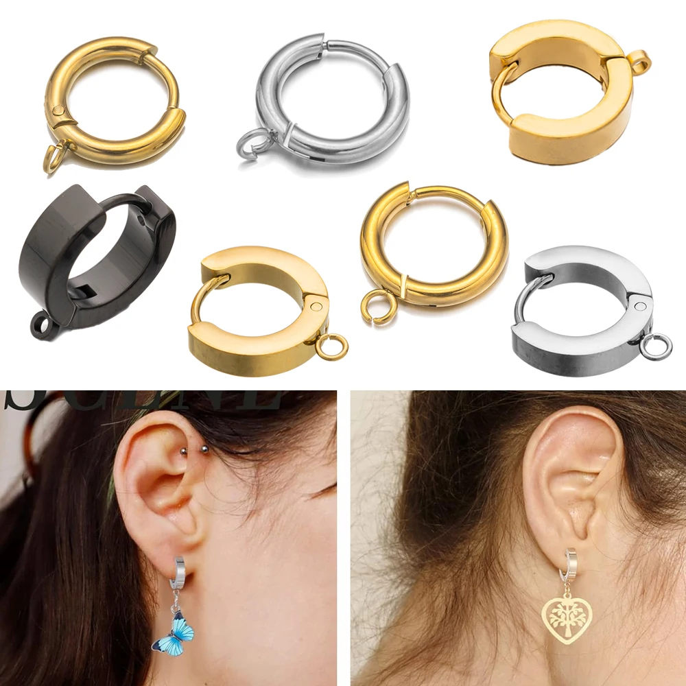 Ganchos de brinco de aço inoxidável com laço dourado, poste de orelha redondo com anel de salto aberto para componentes de fabricação de joias diy com 10 peças