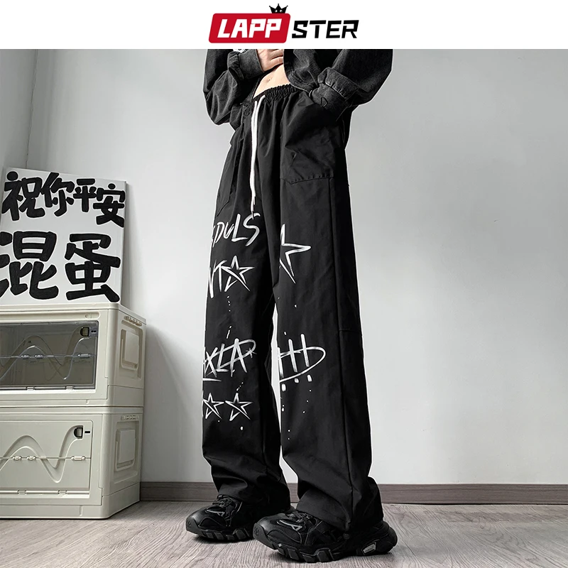 

LAPPSTER Y2k Streetwear Letter Joggers Pants Black Hip Hop Korean Fashions Baggy Sweatpants Casual Vintage Wide Leg Harem Pants