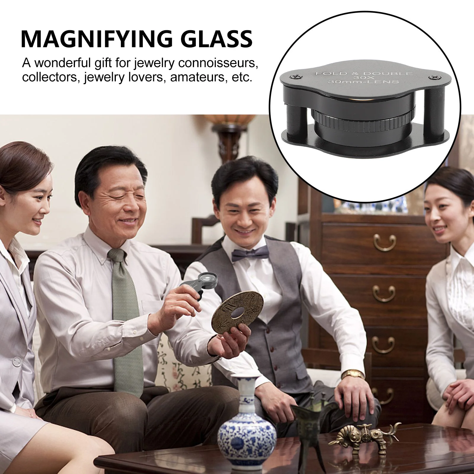 

30X Portable Magnifier Folding Design Lightweight Easy Carry for Reading Books Pages Handheld Magnifying Glass for Seniors and