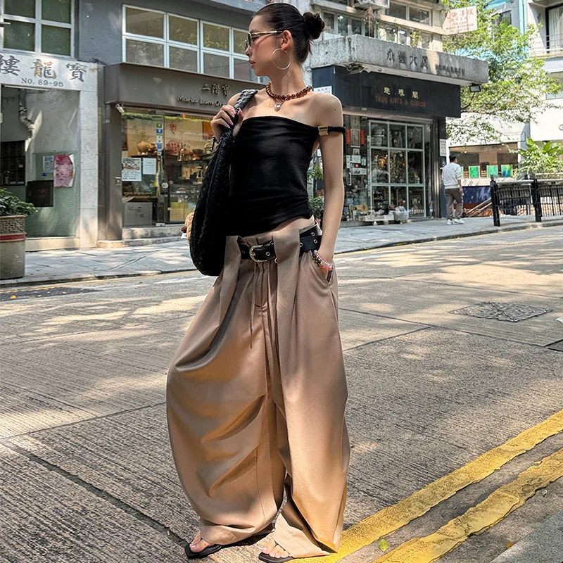 2025 أنيق الشارع الركود واسعة الساق التطهير وزرة مستقيمة فضفاضة المضادة للتجاعيد المظلي السراويل #4