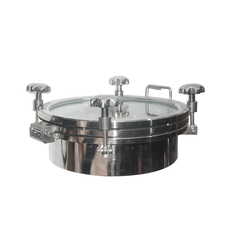 Hygienic Stainless Steel Hinged Hatch Manhole Cover with Sight Glass Sanitary Round Tank Manway Polished Casting Technique