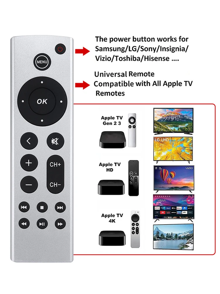 Télécommande de remplacement universelle adaptée à la télécommande Apple TV 4K/HD A2169 A1842 A1625 A1427 sans voix