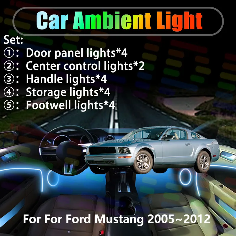 

Для Ford Mustang MK5 S197 2005 ~ 2012 2006 2/18 в 1, автомобильное окружающее освещение, светодиодные внутренние светодиодные фонари багажника, USB RGB Ensemble Streamer