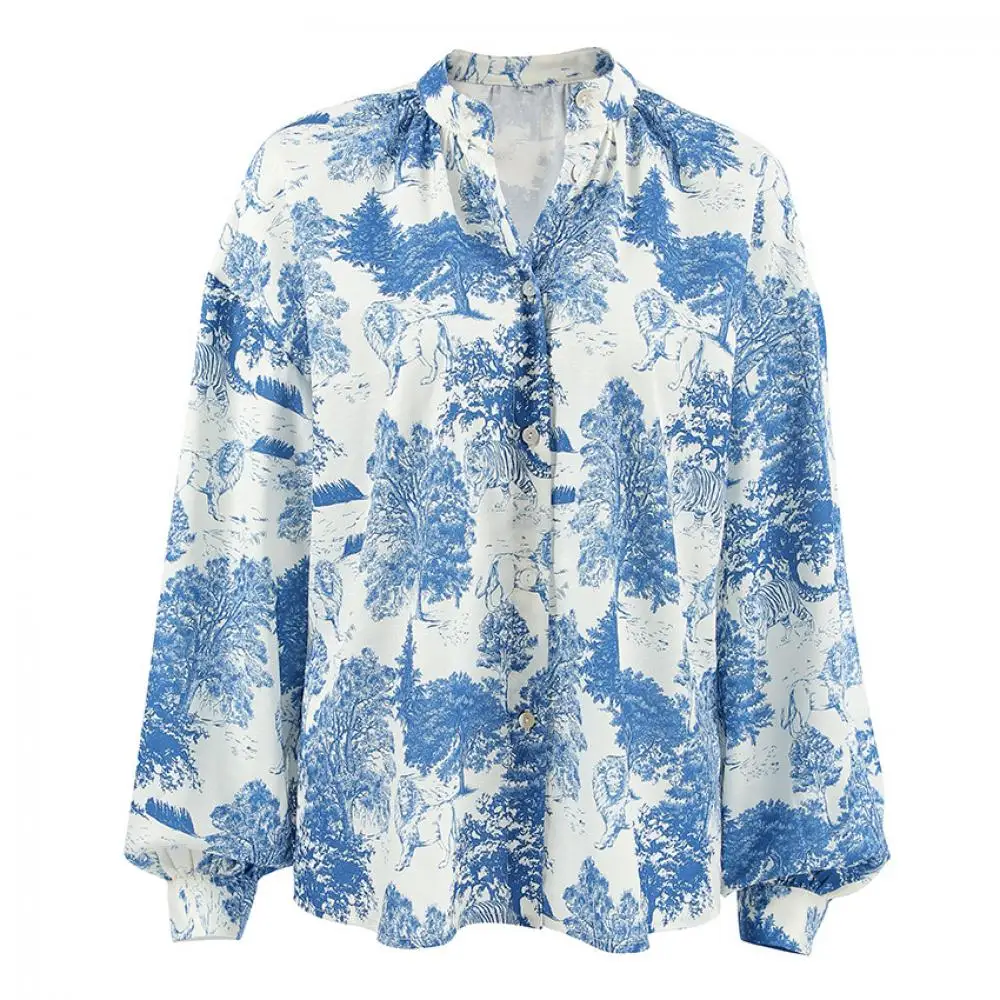 Camisa Floral Vintage para mujer, cárdigan informal de manga larga con solapa, elegante Top con estampado de botonadura única, camisa suelta de temperamento para ir al trabajo