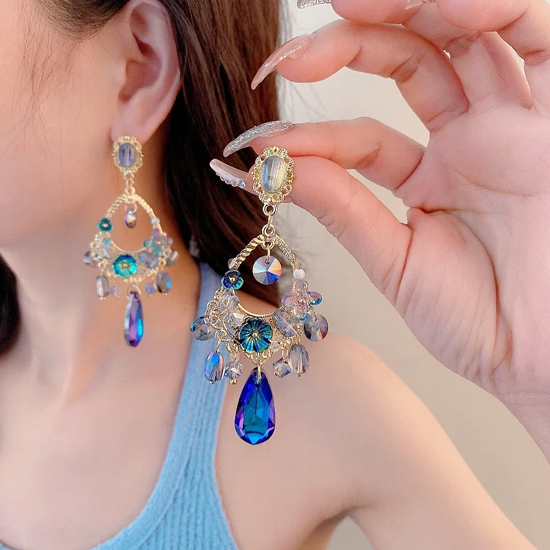 Long Luxury Gemstone Drop Earrings