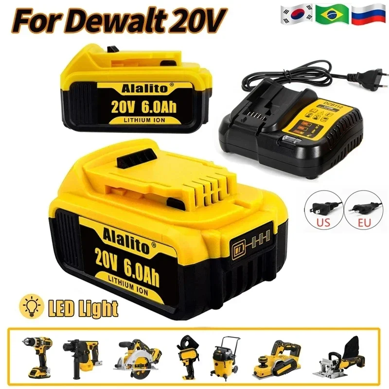 2023 Upgrade 20V 6.0Ah Rechargeable battery for Dewalt Cordles screwdriver drill Screw gun wrench impact batteries DCB200 DCD790