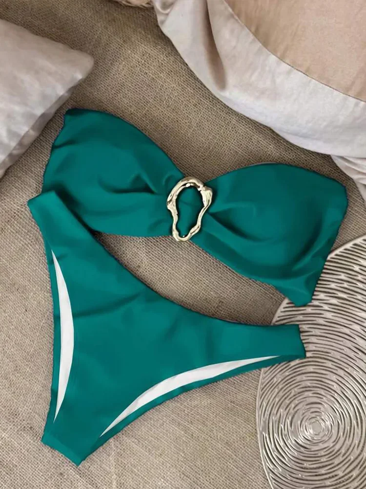

Sexy Solid Strapless Bikini 2 Piece Set Women Split Swimsuit Low Waist Beach Backless Bikini 2025 New Summer Swimwear Bikini Set