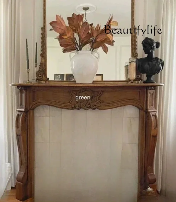 S Neoclassical Hand-carved Oak Fireplace American Solid Wood Porch Decorative End View Table