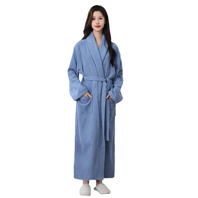 100% Cotton Toweling Extra Long Kimono Robe Gown Bathrobes Men And Women Shower Robes Water Uptake Quick Drying Hotel Spa Robes