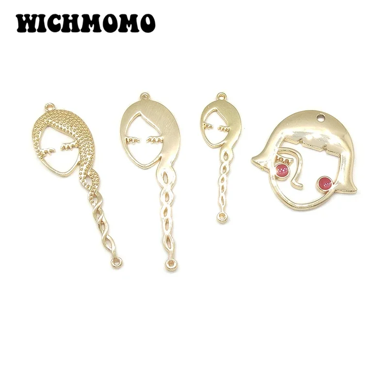 

2022 New Fashion 16*53mm 2pieces/bag Gold Zinc Alloy Long Hair Girl Connectors Pendant for Necklace Earrings Jewelry Accessories