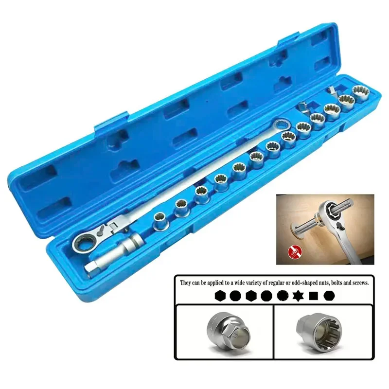 for 17 Piece Piercing Ratchet Sleeve Multifunctional Tooth Removal Tool with 12 Angle for Body Jewelry Change Long Tail