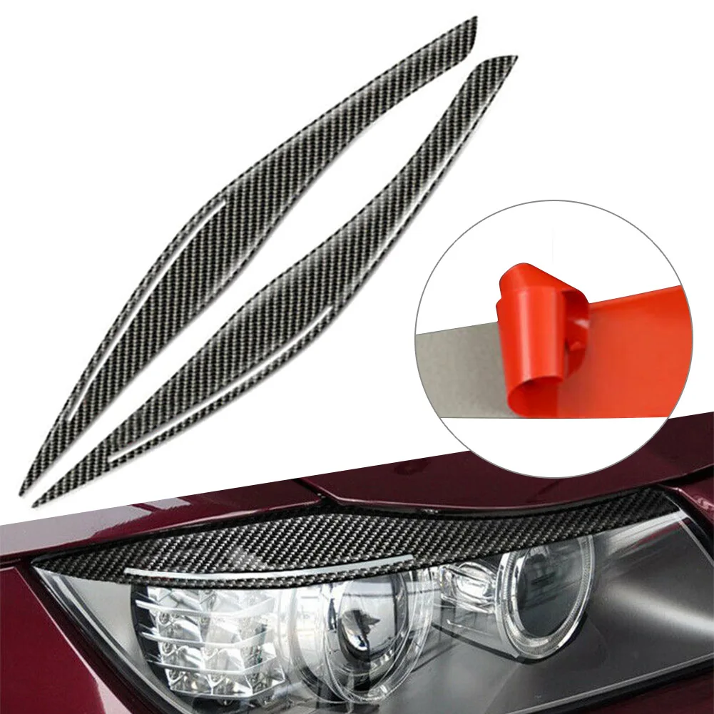 2x Auto Headlight Eyelid Eyebrow Cover ABS Decoration Trims Carbon Fiber For BMW E90 E91 3Series 328i 335i 2006-2012