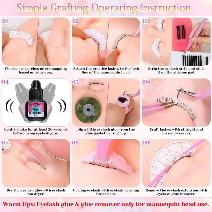 مجموعة أدوات تمديد الرموش الشاملة للمبتدئين مع 470 قطعة من اللوازم المهنية بما في ذلك رأس عارضة أزياء الرموش Lash Gl