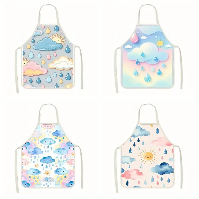 

Льняной фартук Cute Cloud & Rain Apron, подходит для приготовления пищи на кухне, общения родителей и детей, рисования и других мероприятий.