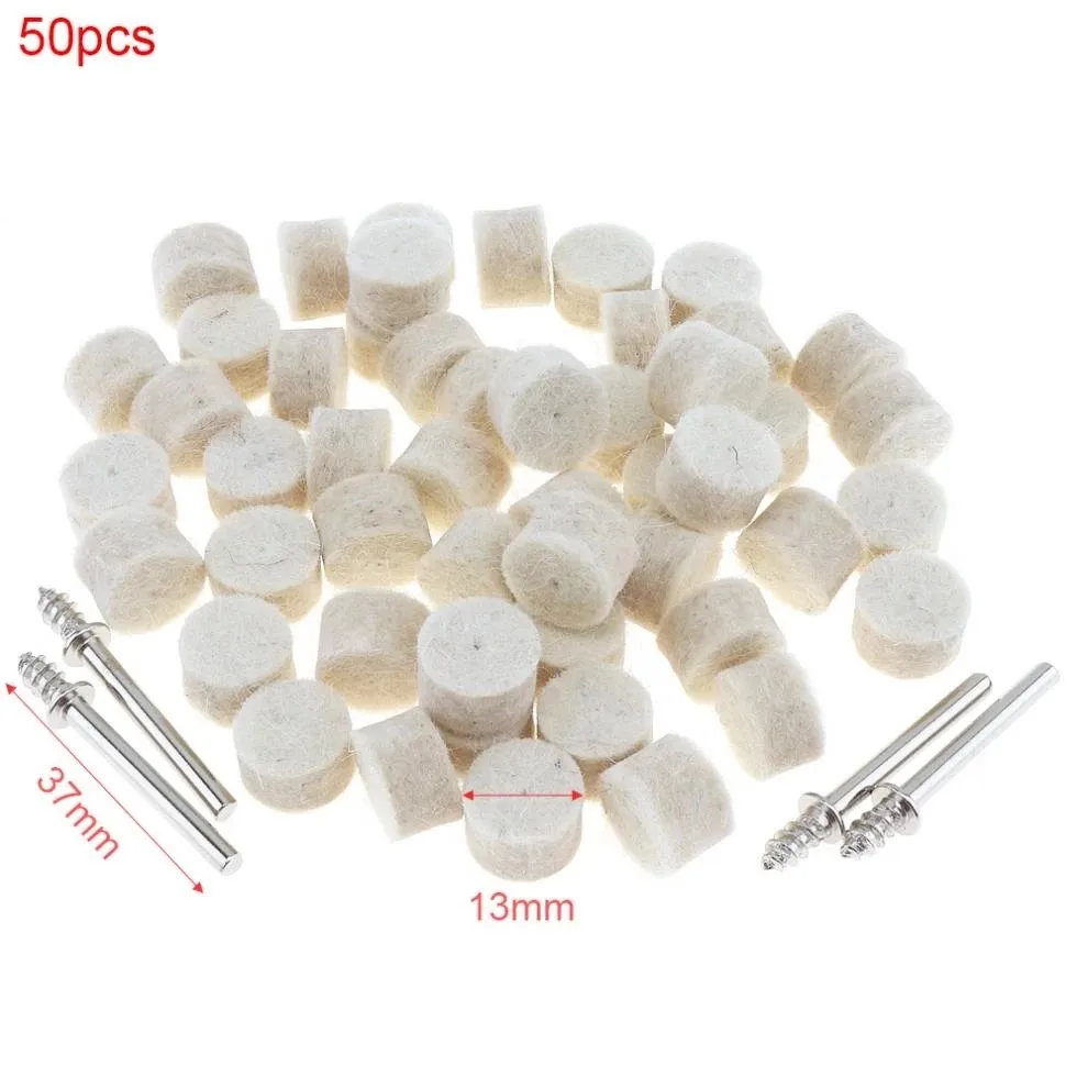 50 buah 13mm bantalan abrasif pemoles roda Buffing wol + 4 buah manderl untuk Aksesori Alat bor listrik putaran Dreme
