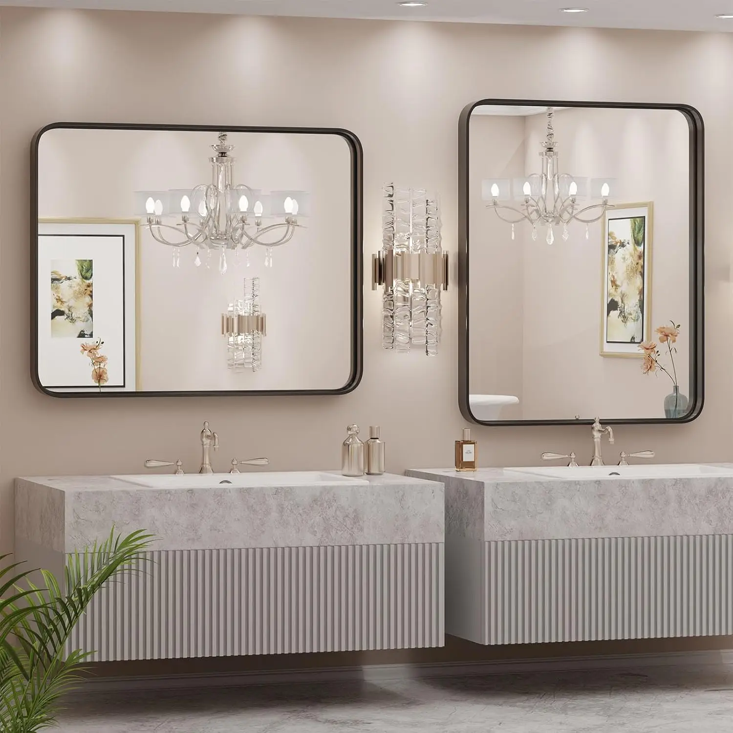 

Black Bathroom Vanity Mirror for Wall, 24x36 Inch Metal Framed Wall Mirror Farmhouse Rectangle, Anti-Rust, Tempered Glass