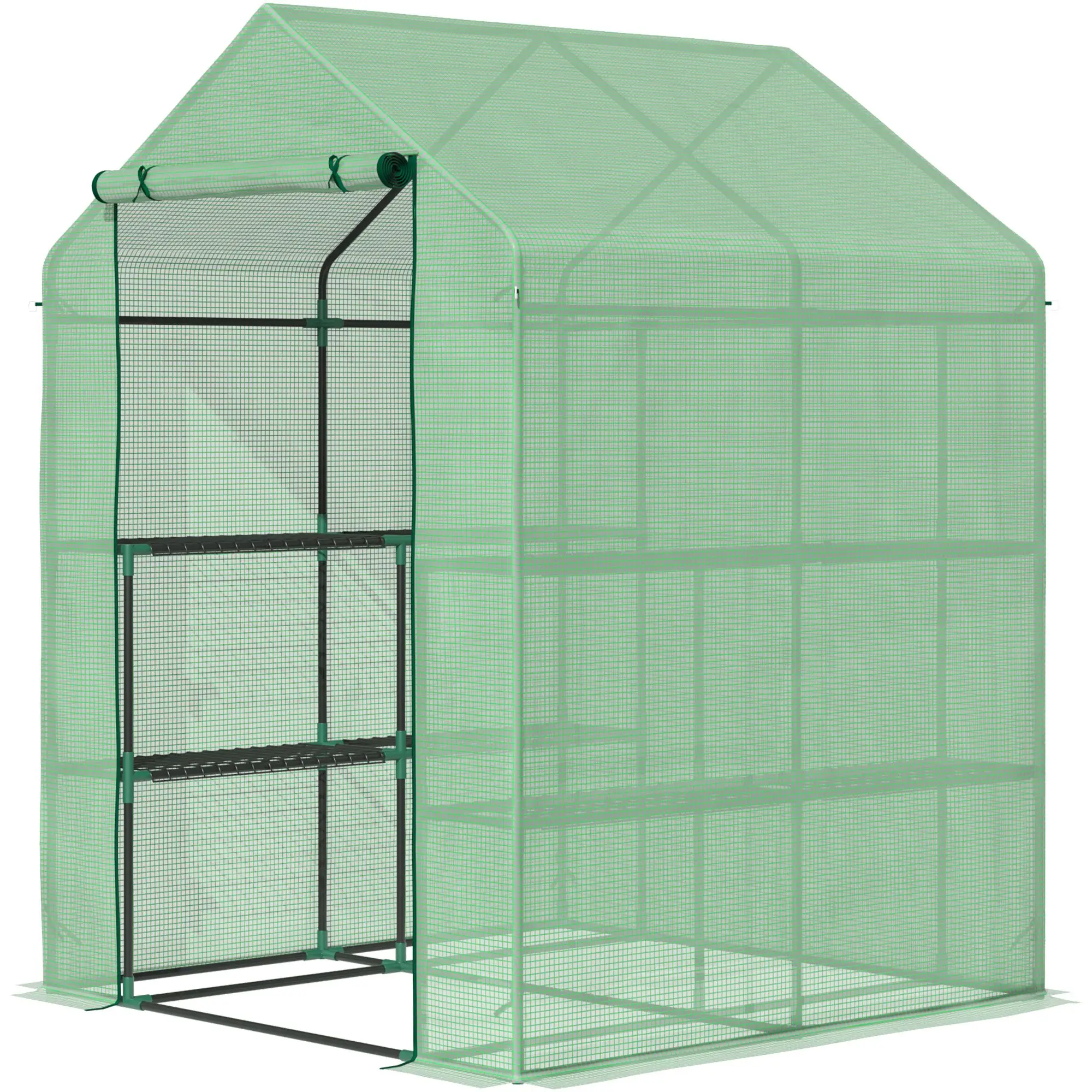 Outsunny Invernadero de Jardín Tipo Caseta Vivero Casero de Acero con 2 Niveles 4 Estantes 143x138x190 cm Verde