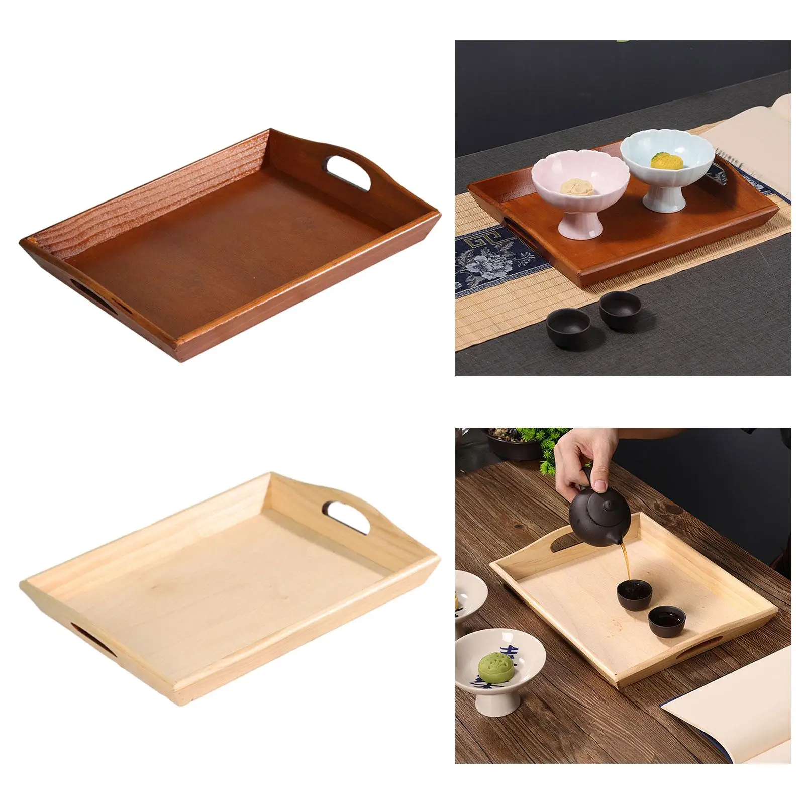 Wooden Serving Tray Fruit Plate Ottoman Tray with Handles Dessert Tray Appetizer Organizer Party Serving Platter for Cabinet