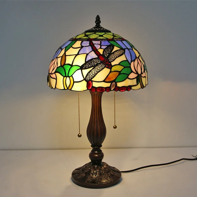 Dia30cm americano pastoral vidro rosa candeeiro de mesa quarto sala estar tiffany iluminação lâmpada mesa